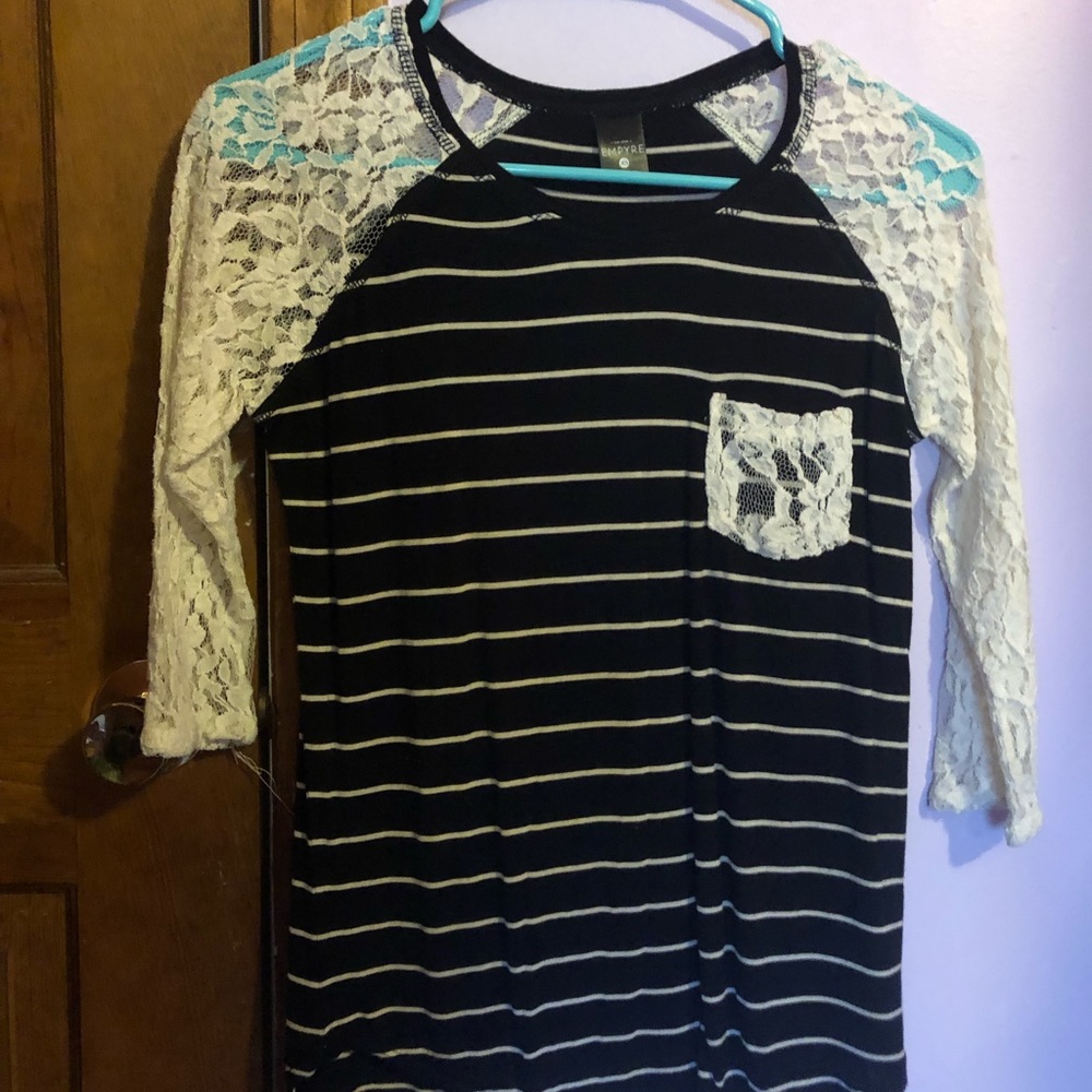 Empyre striped black and white lace pocket shirt